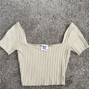 Princess Polly Cream Ribbed Top